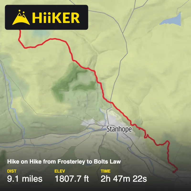 A map preview of the recording Hike on Hike from Frosterley to Bolts Law.