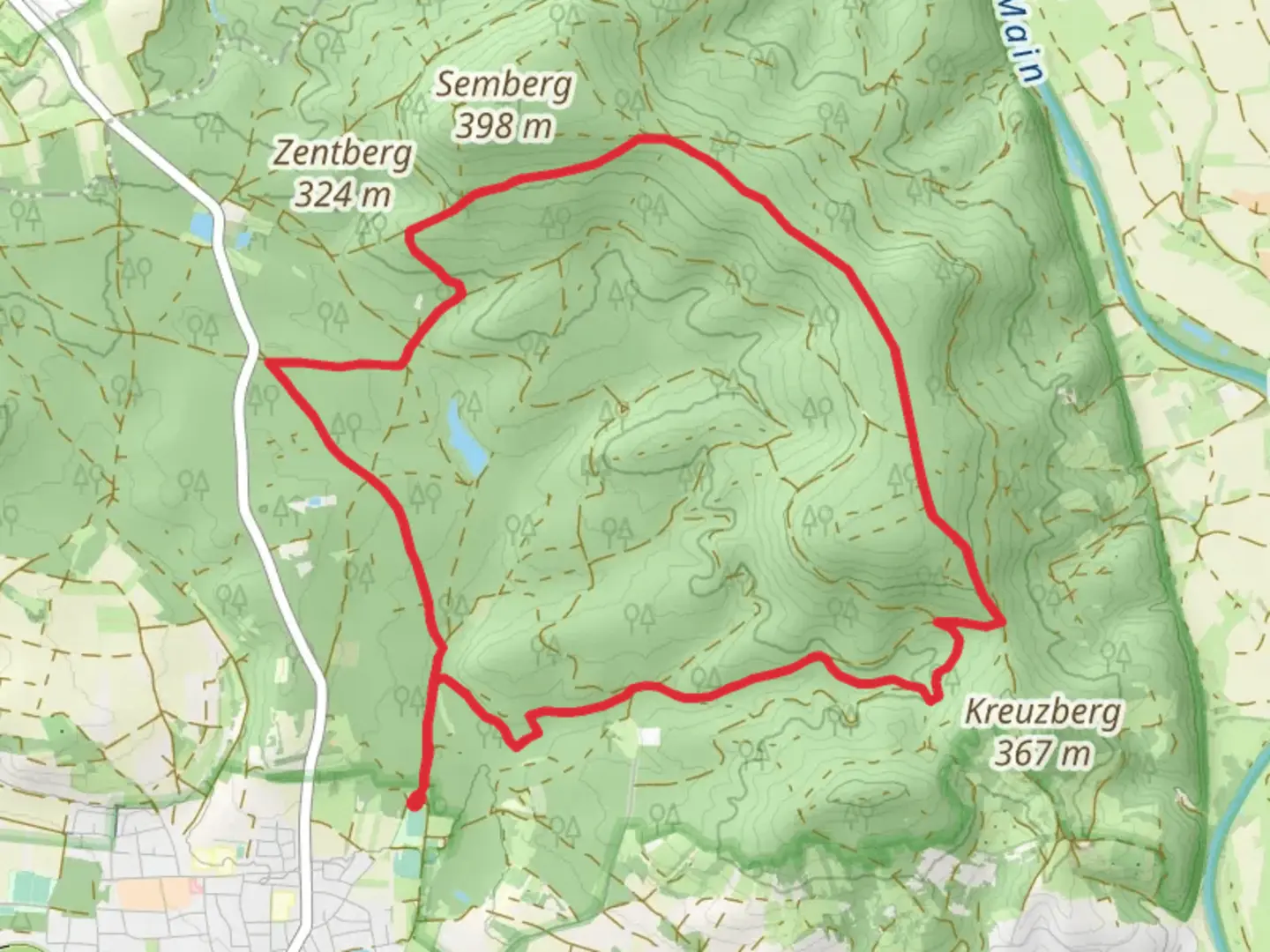 An image depicting the trail Monchsseeholz, Vogelherd and Johannishof Loop and its surrounding area.