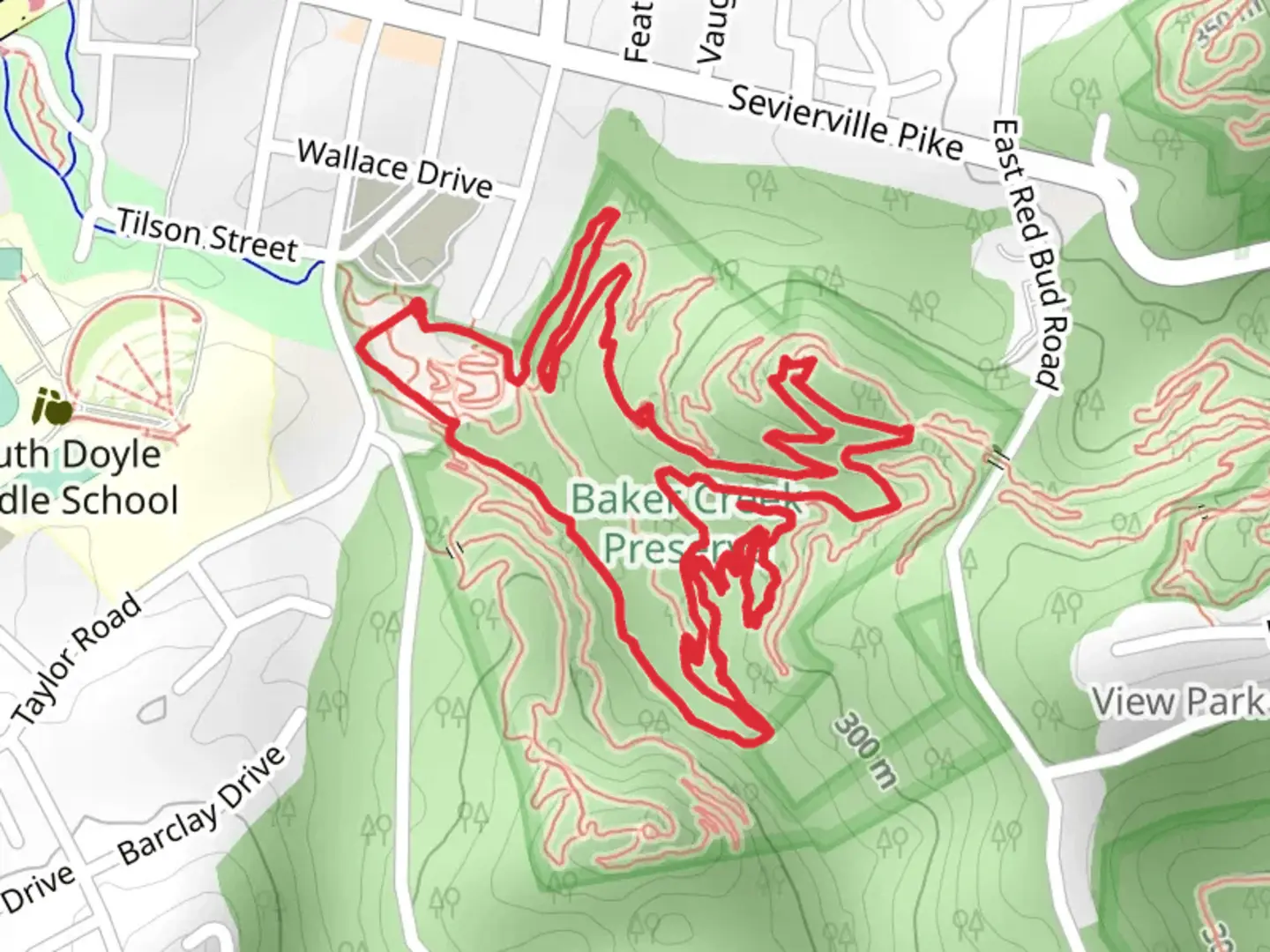 An image depicting the trail Barn Burner Downhill and Sycamoor Loop and its surrounding area.
