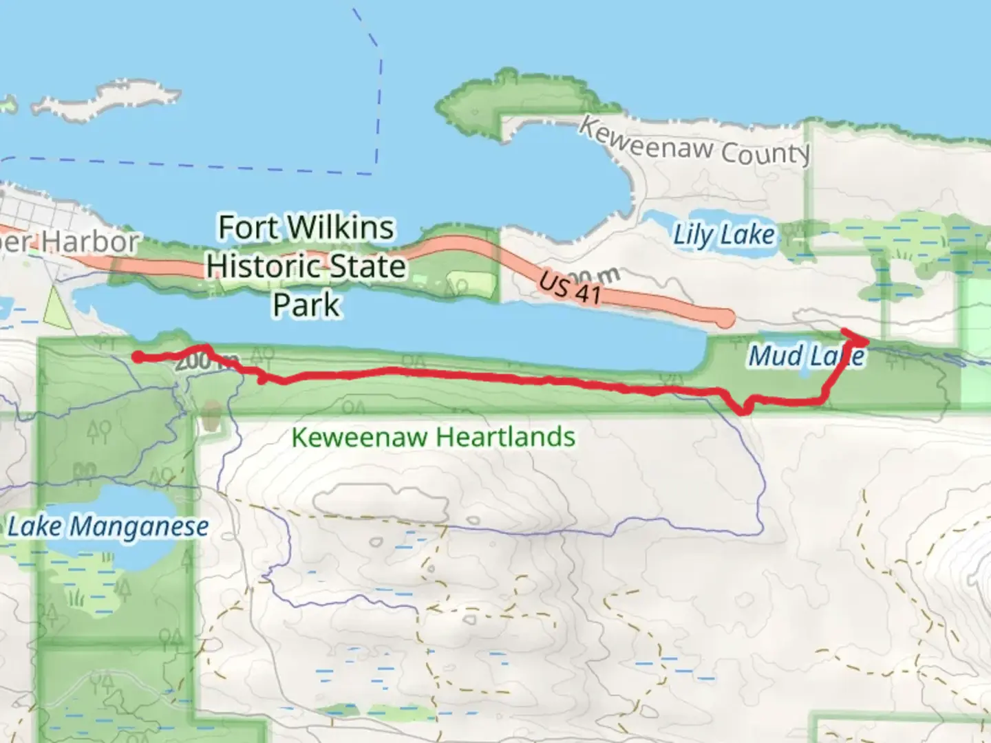 An image depicting the trail Keewenaw Point Trail Out and Back and its surrounding area.
