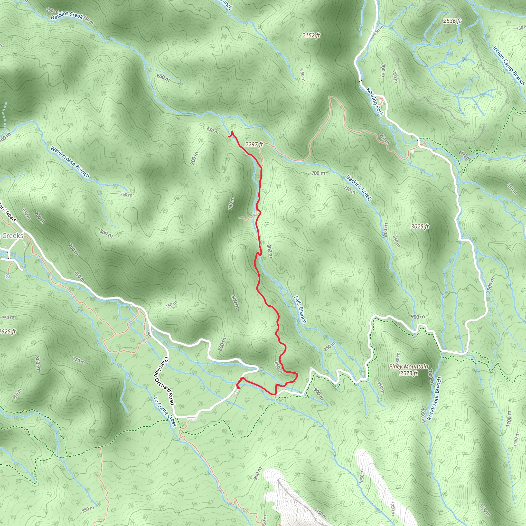 Baskins Creek Falls and Baskins Creek Trail mobile static map