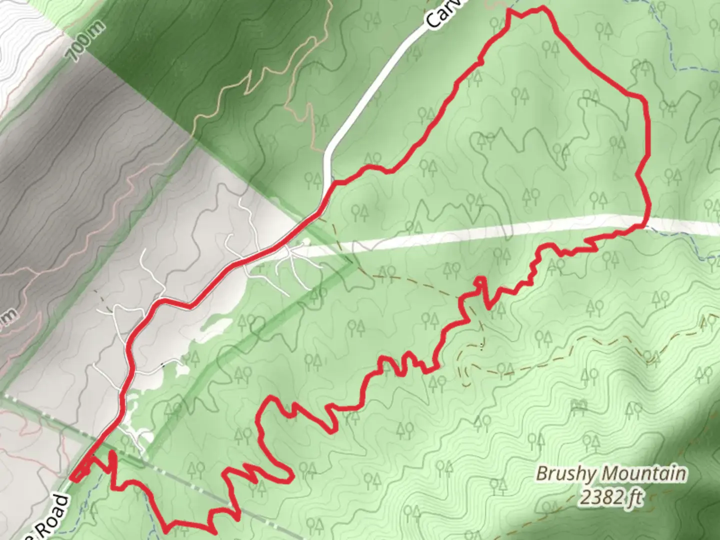 An image depicting the trail Four Gorges and Tuck-A-Way Loop and its surrounding area.
