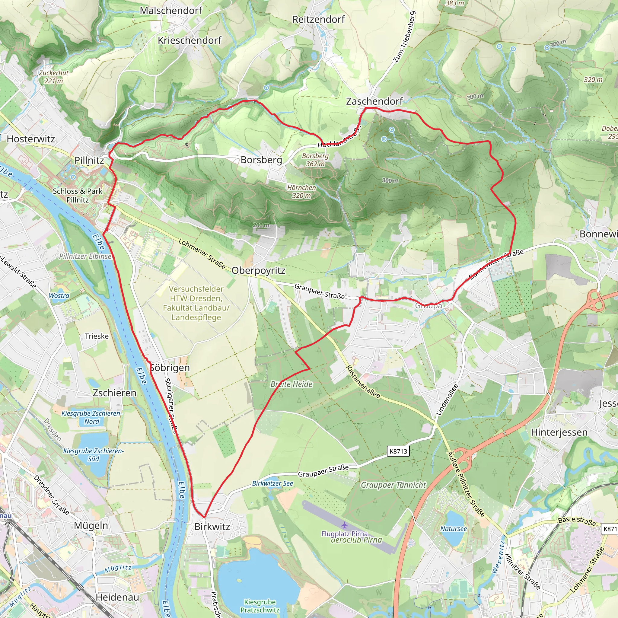 Dresdner Elbtalhange, Borsberg and Sobringen Loop mobile static map