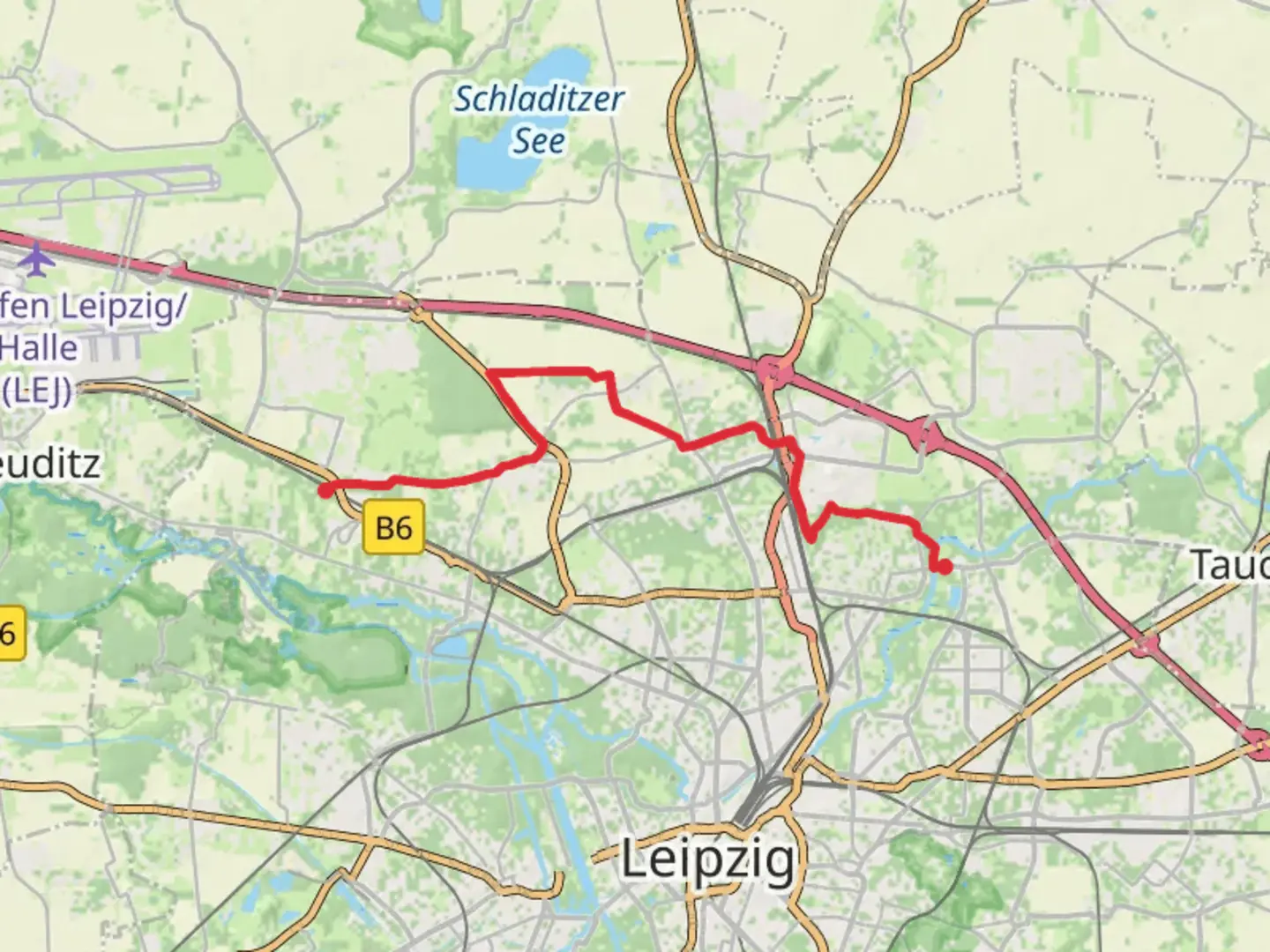 An image depicting the trail Thekla to Leipzig Luitzchena Walk and its surrounding area.