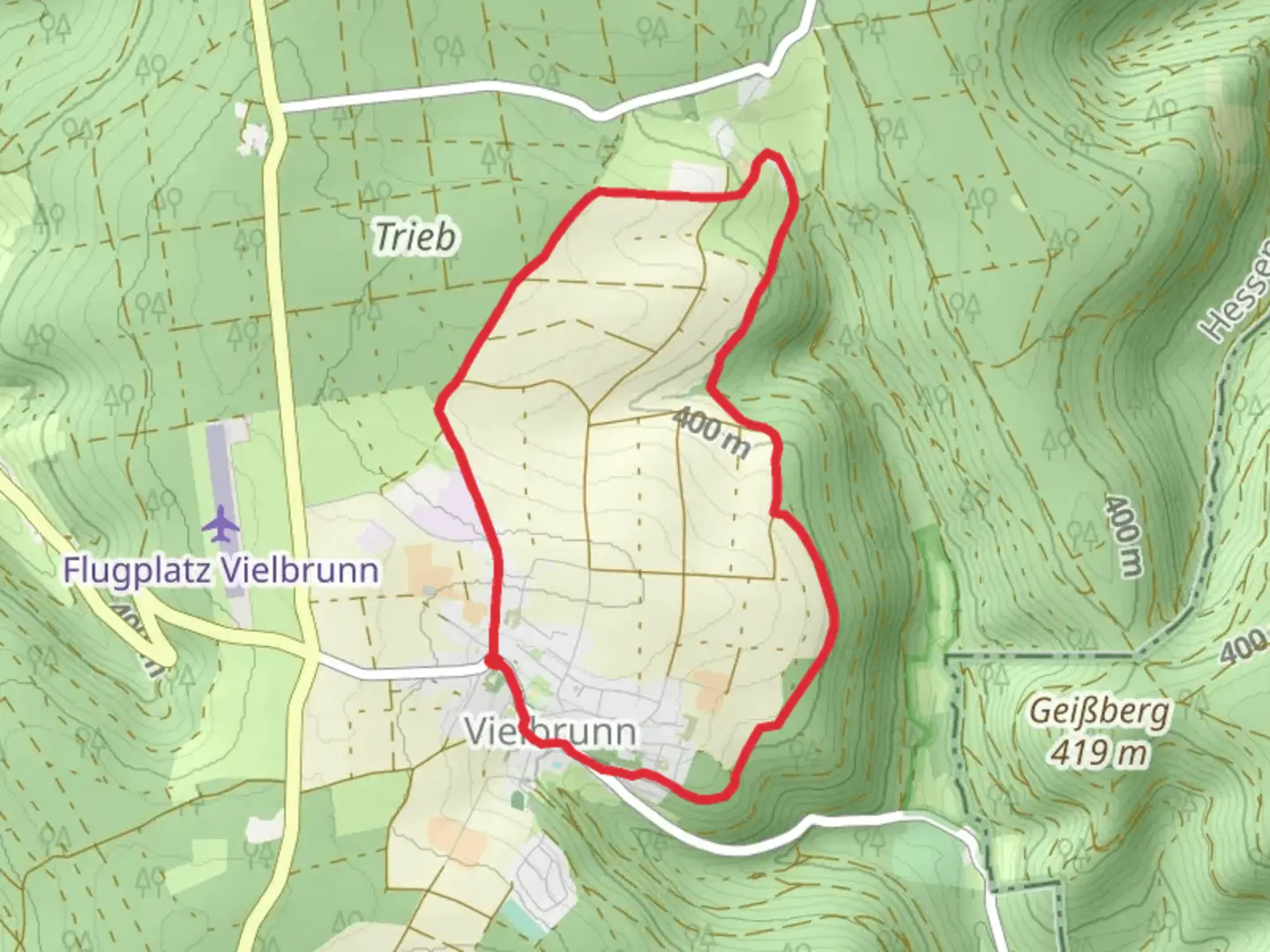 An image depicting the trail Rundwanderweg Vielbrunn and Jugenheim and its surrounding area.