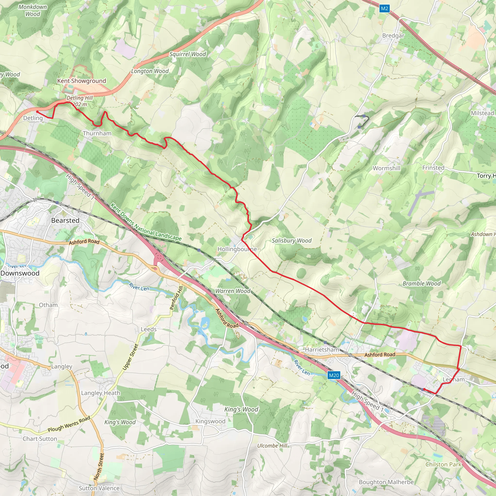 Detling to Lenham Walk mobile static map
