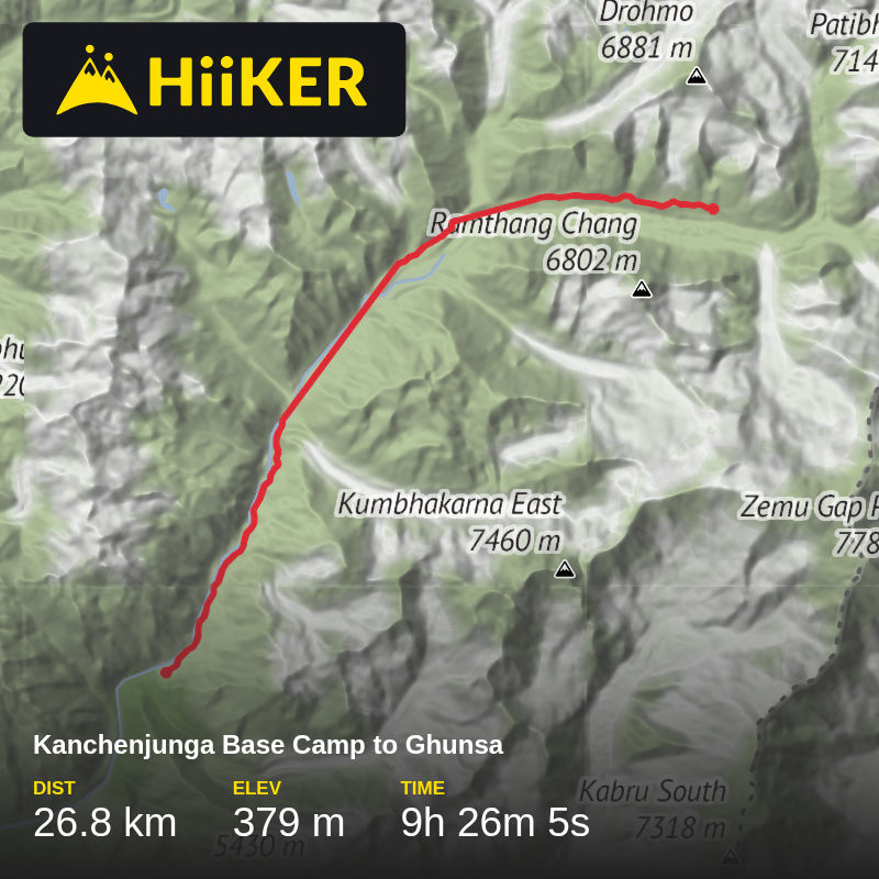 A map preview of the recording Kanchenjunga Base Camp to Ghunsa .