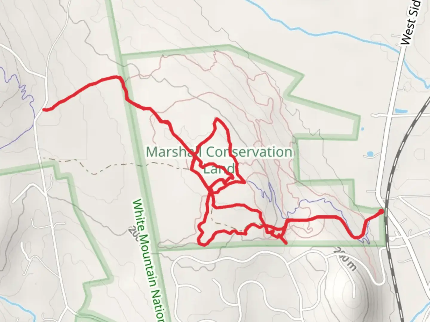 An image depicting the trail Lucille's Trail and Lager's Lane Loop Trail and its surrounding area.