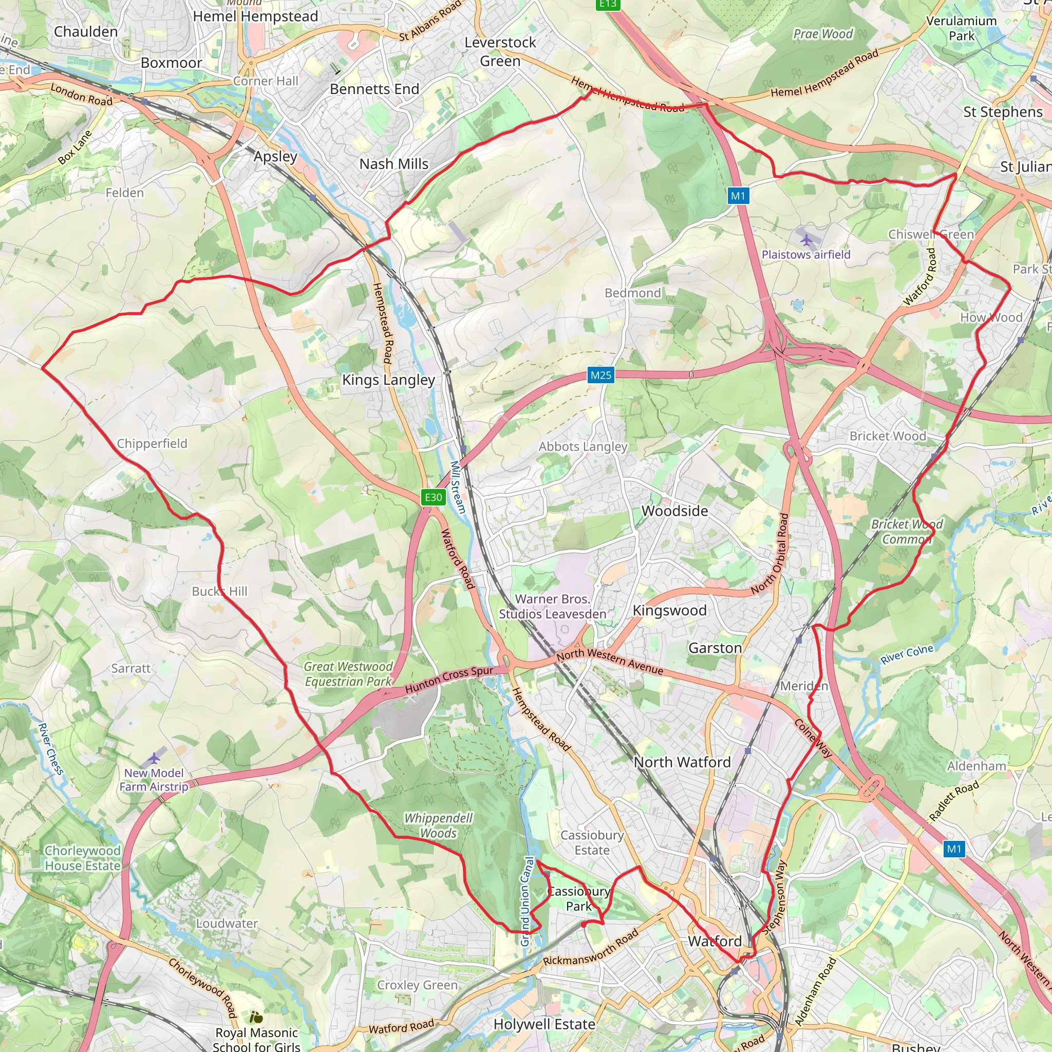 Watford and How Wood Loop Walk mobile static map