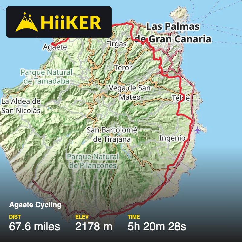 A map preview of the recording Agaete Cycling.