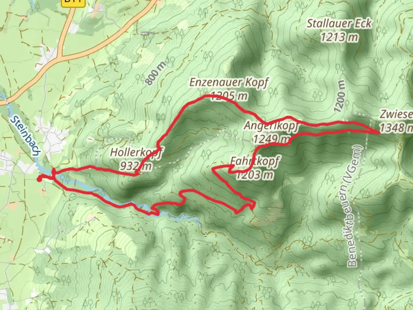 An image depicting the trail Fahrtkopf, Angerlkopf and Hollerkopf Loop and its surrounding area.