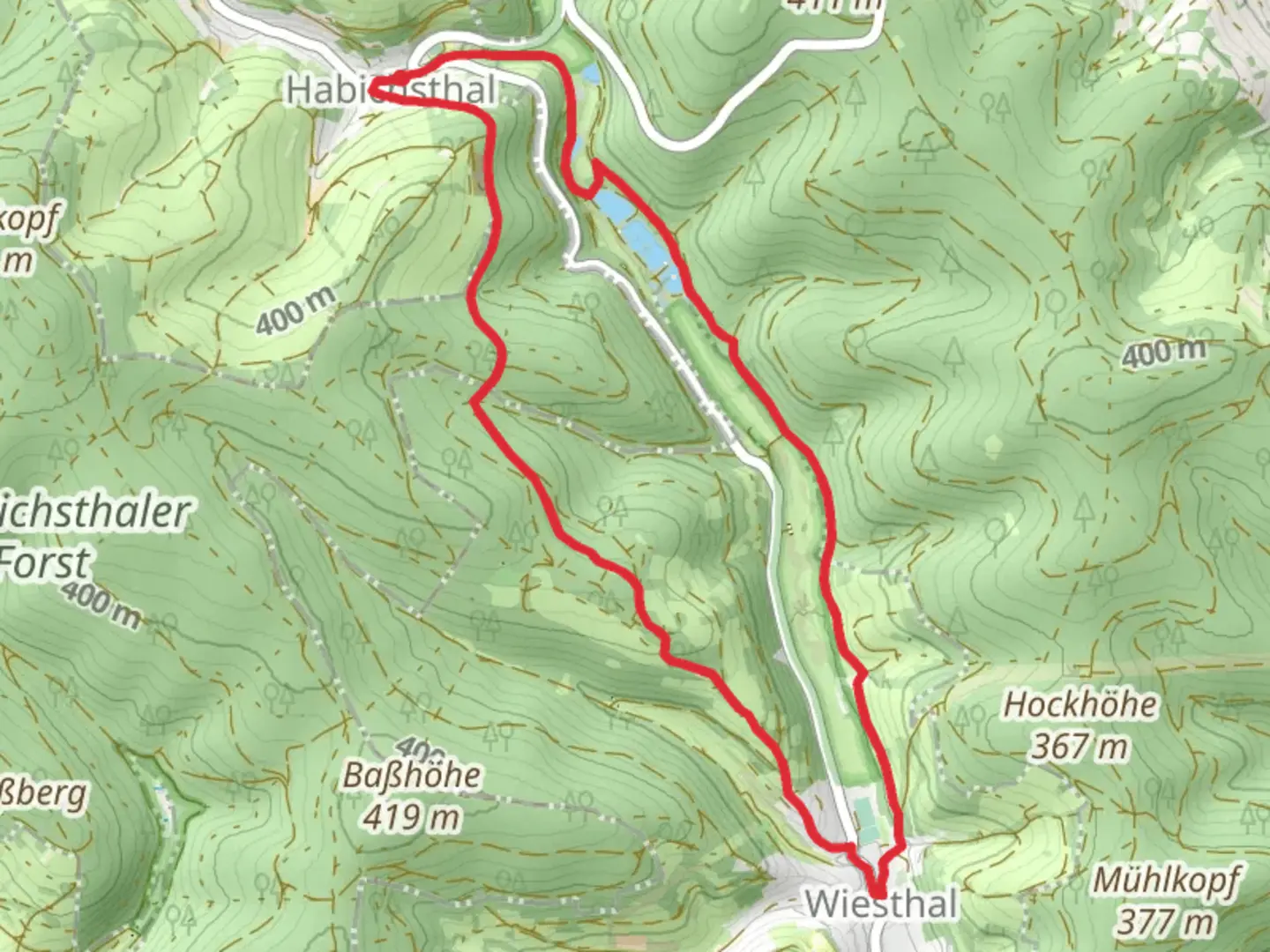 An image depicting the trail Habichsthal to Wiesthal Loop via Aubachseen and its surrounding area.