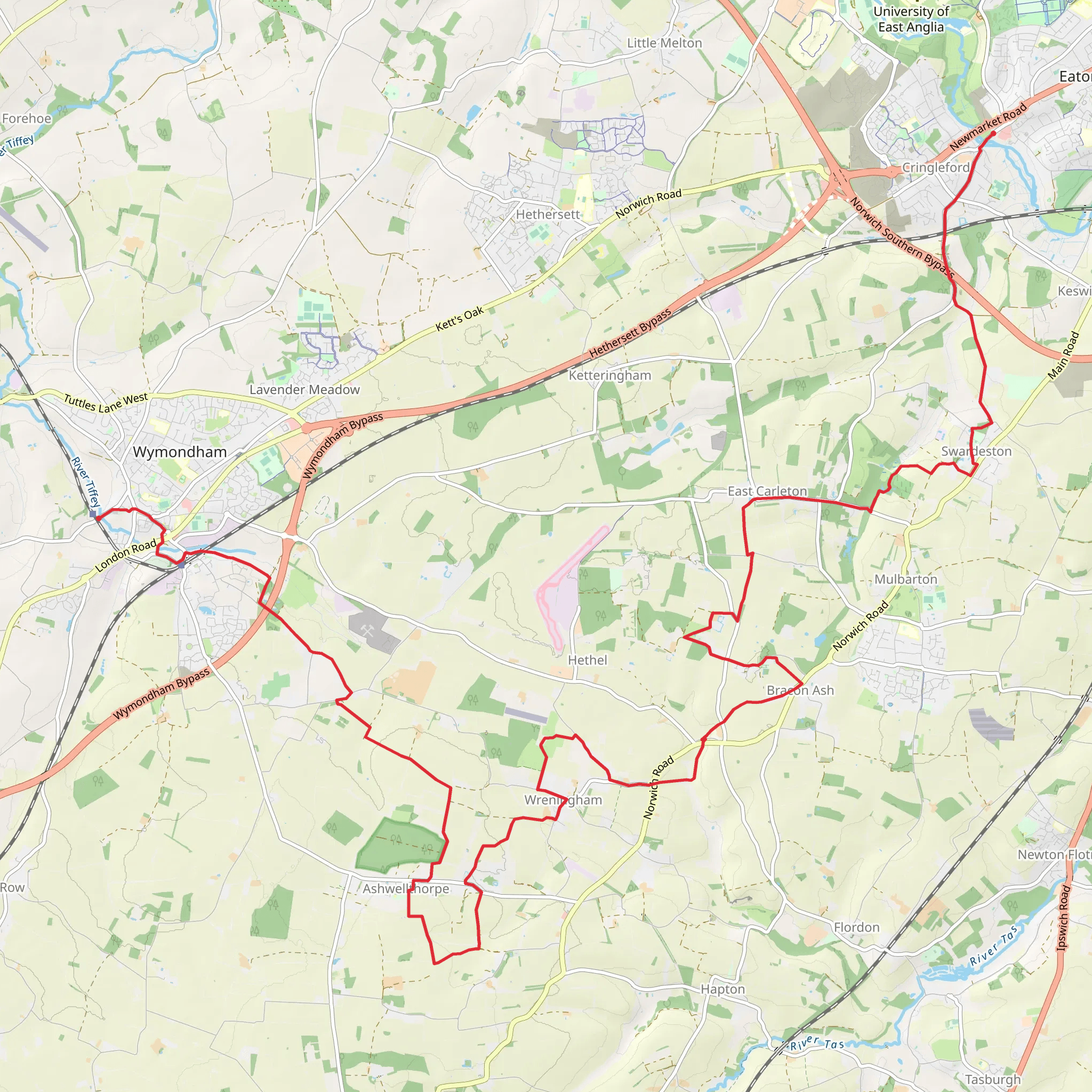 Ketts Trail - Wymondham to Norwich mobile static map