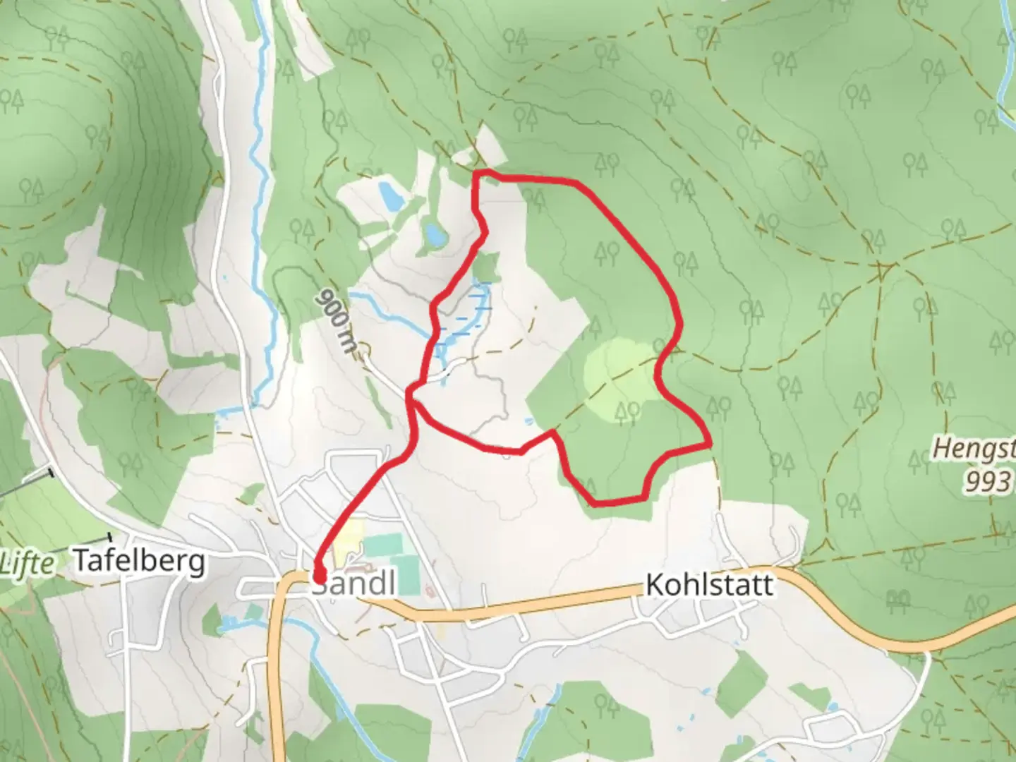 An image depicting the trail Sandl Loop - Stories Trail and its surrounding area.