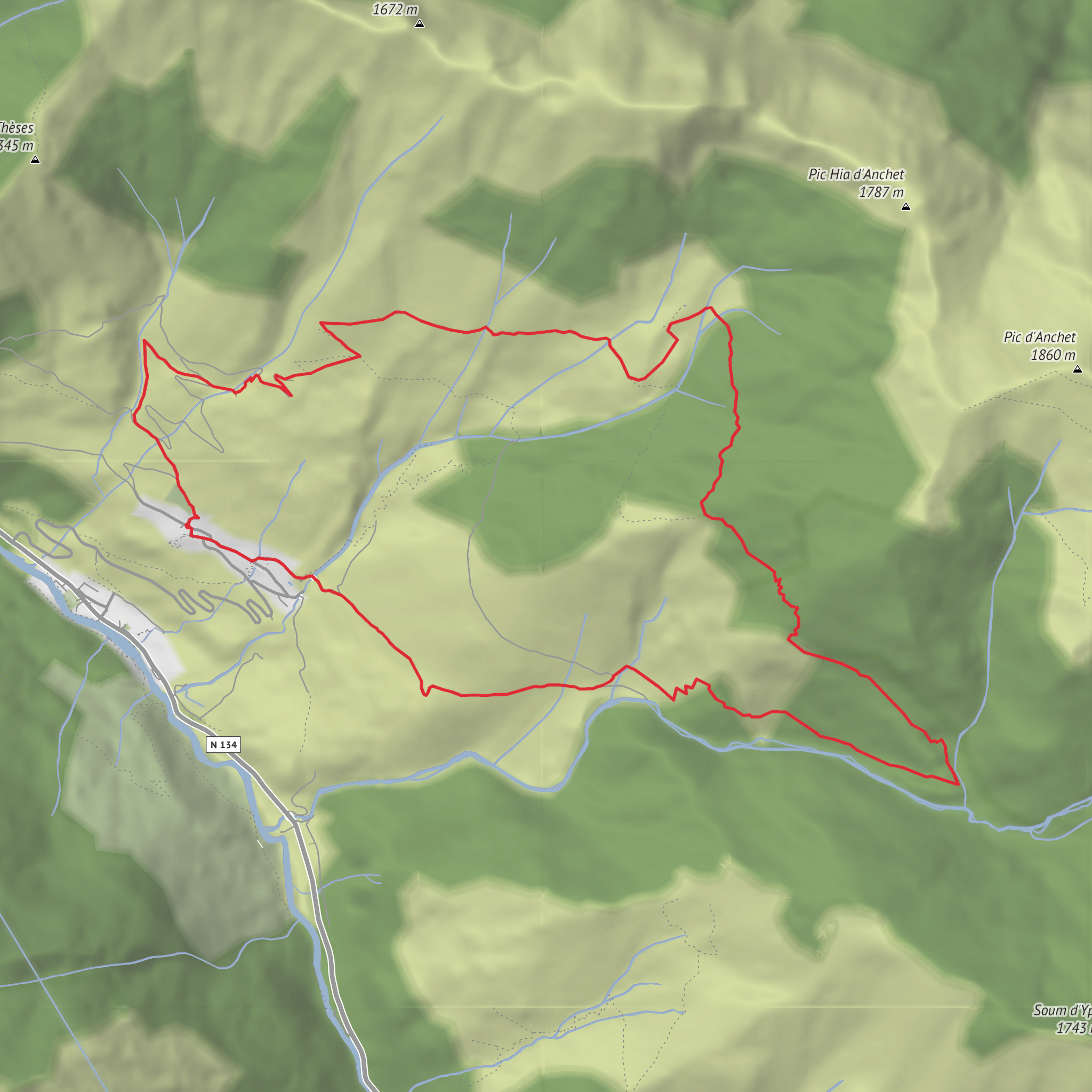 Cabane d'Arna, Cabane de Pedaing, Cabane de Lheze and Borde Minvielle Loop mobile static map
