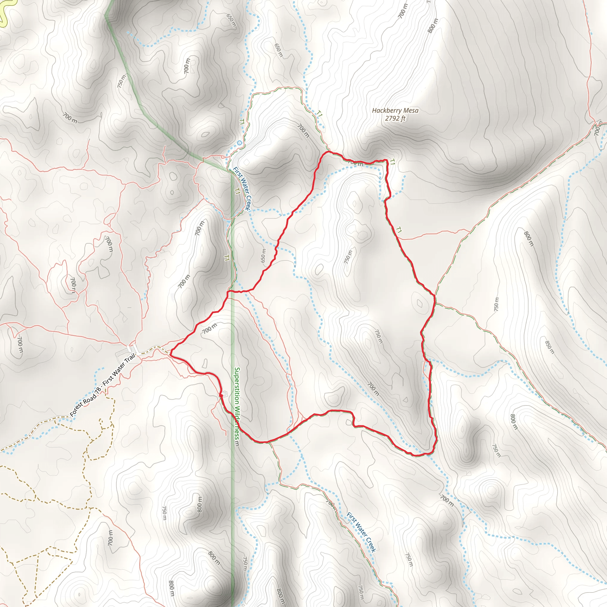 Second Water Trail and Hackberry Spring Loop Trail mobile static map