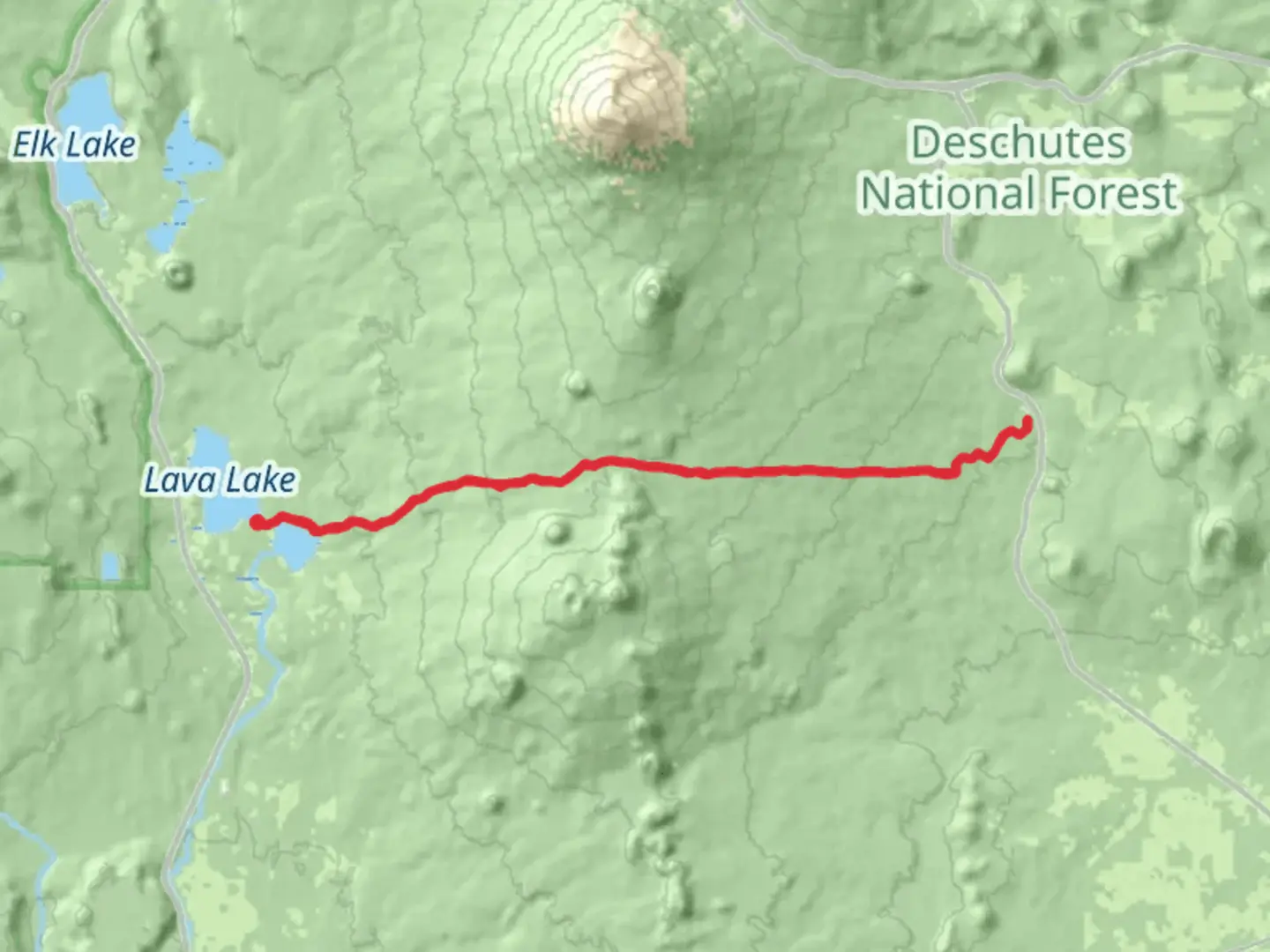 An image depicting the trail Edison-Lava Trail from Lava Lake and its surrounding area.