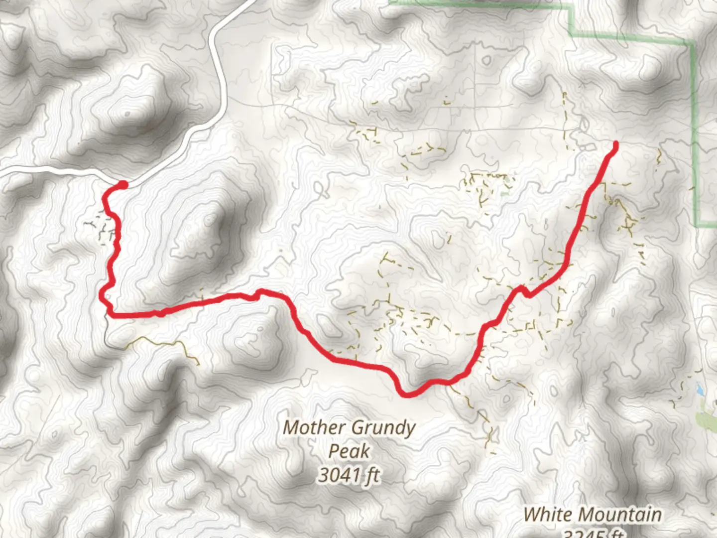 An image depicting the trail Mother Grundy Trail and its surrounding area.
