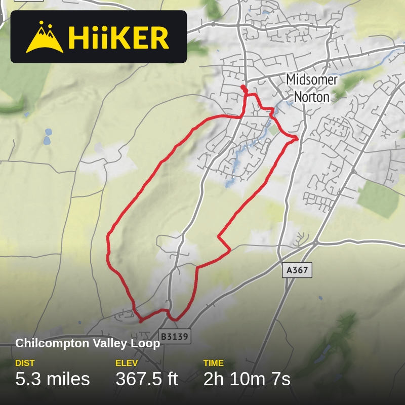 A map preview of the recording Chilcompton Valley Loop.