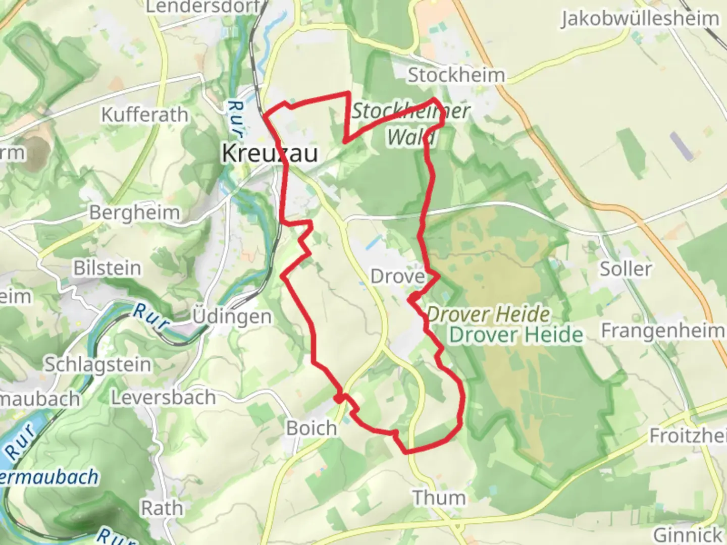 An image depicting the trail Drove and Kreuza Loop and its surrounding area.