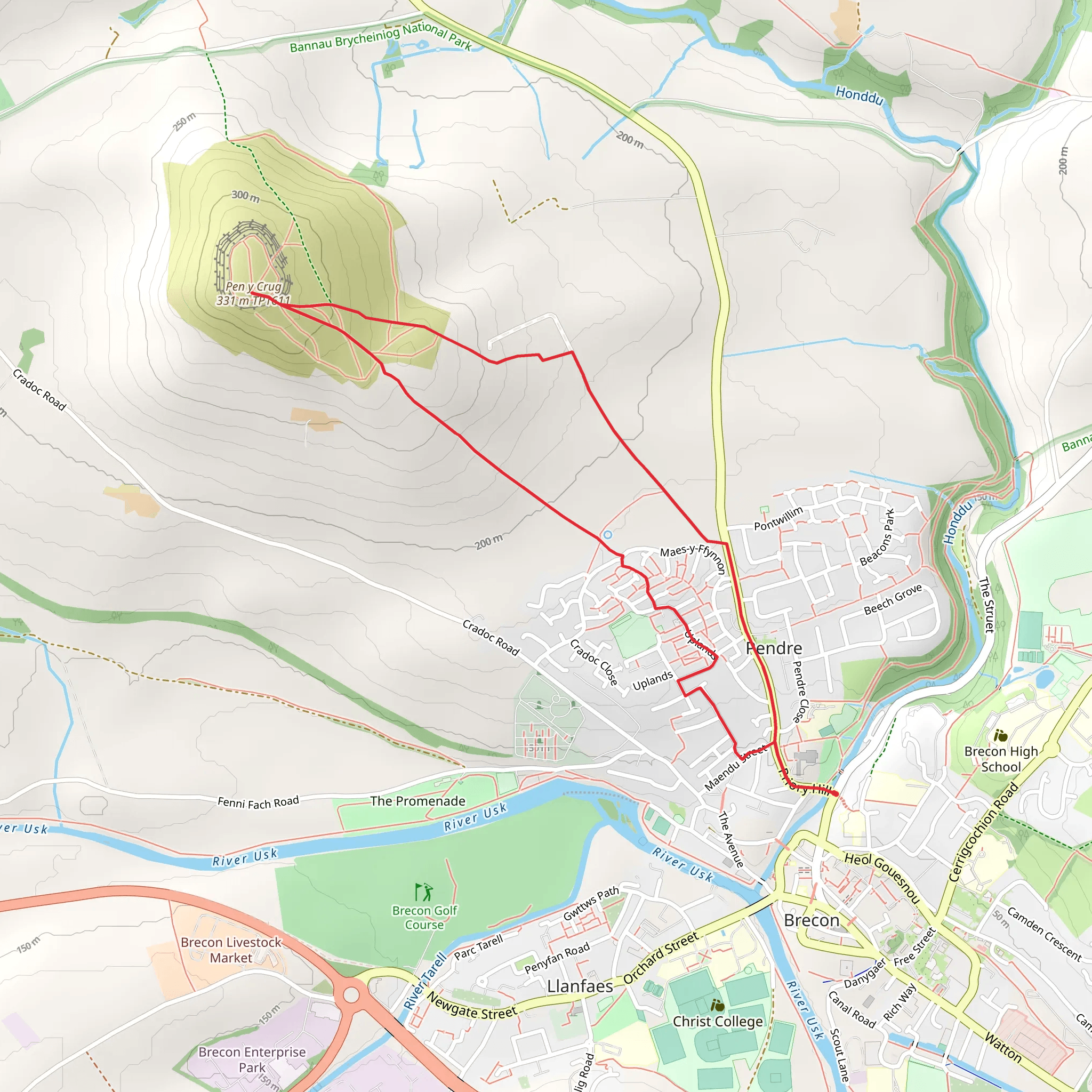 Pen-y-Crug hill fort from Brecon mobile static map