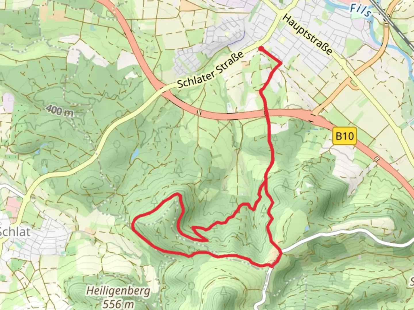 An image depicting the trail Böhringerhauweg and Rote Steige Loop and its surrounding area.
