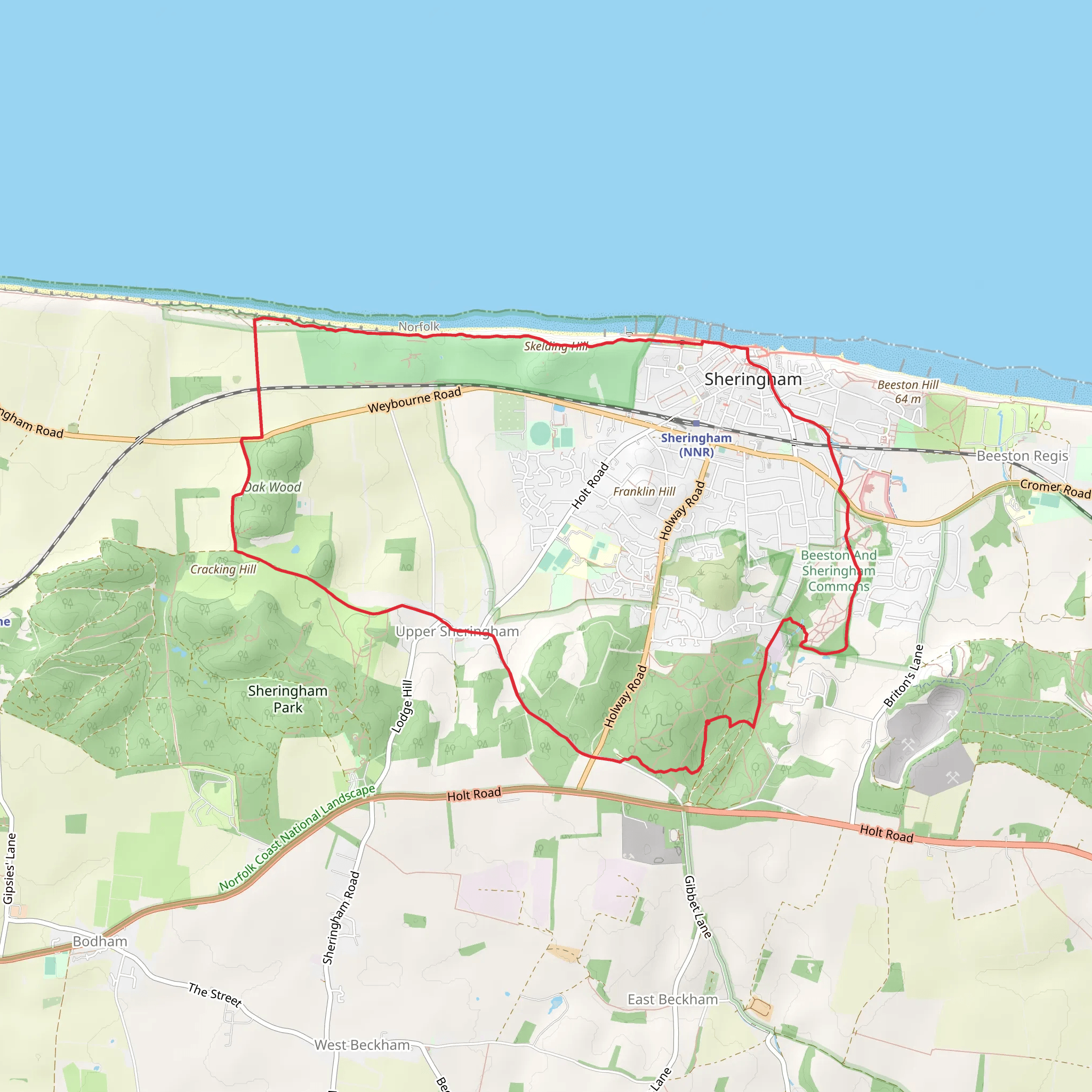 Upper Sheringham to Sheringham Loop Walk mobile static map