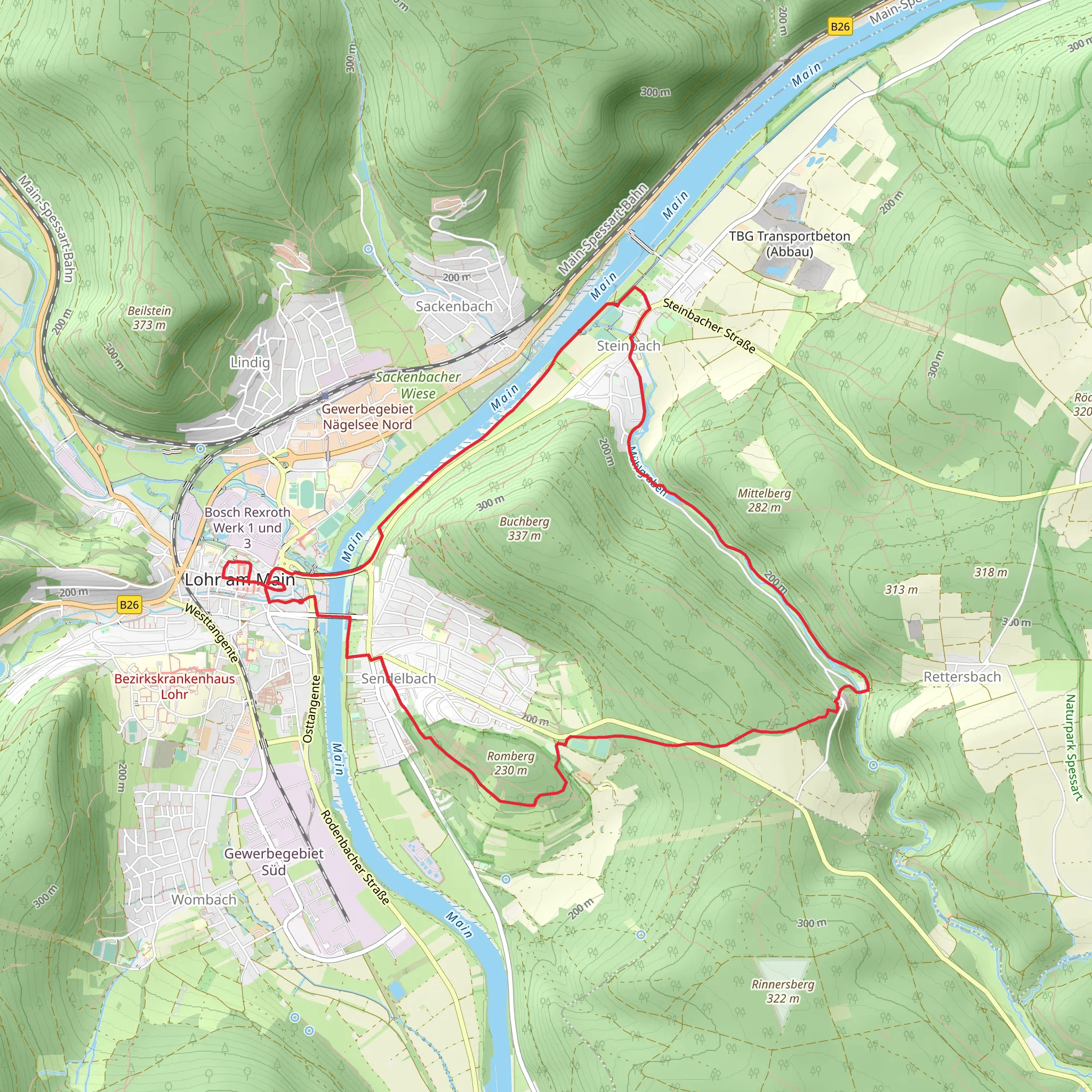 Lohr via Ortswanderweg Lohr and Spessartweg 1 mobile static map