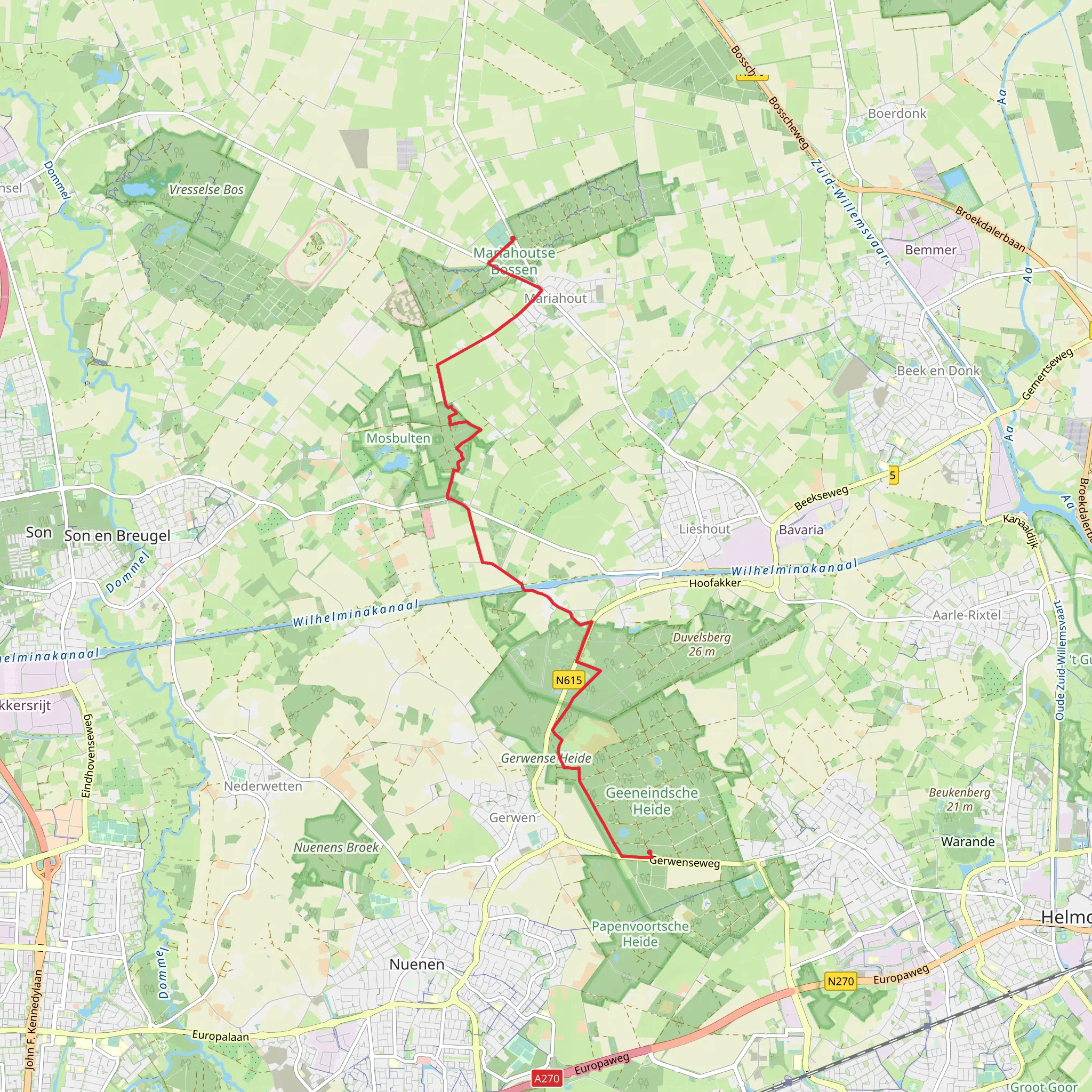 Stiphout to Heide via t' Hoolven and Bosven mobile static map