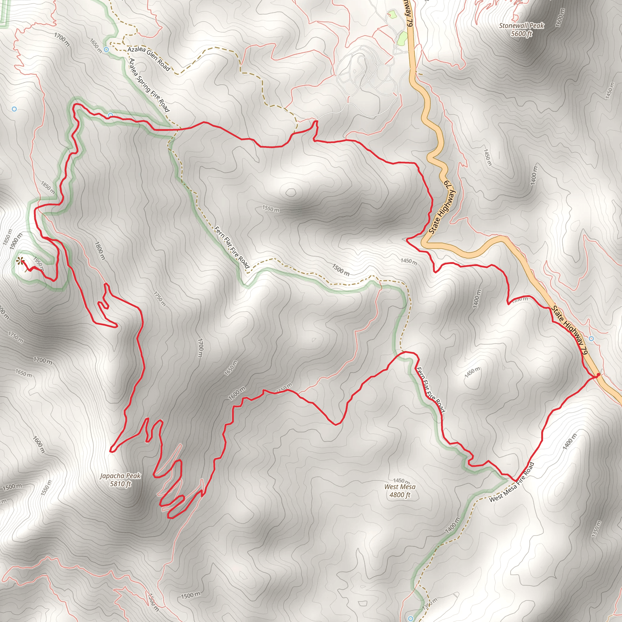 Cuyamaca Peak via West Side Trail and West Mesa Trail mobile static map