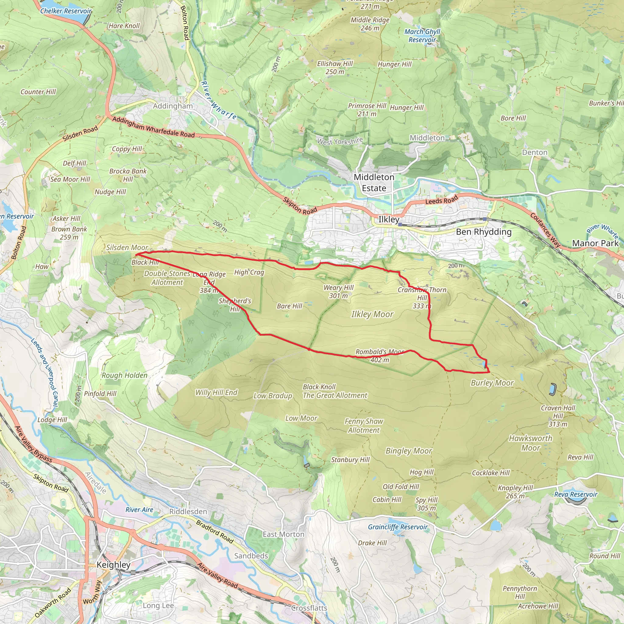 Lanshaw Dam, Rombald's Moor and Windgate Nick Loop mobile static map