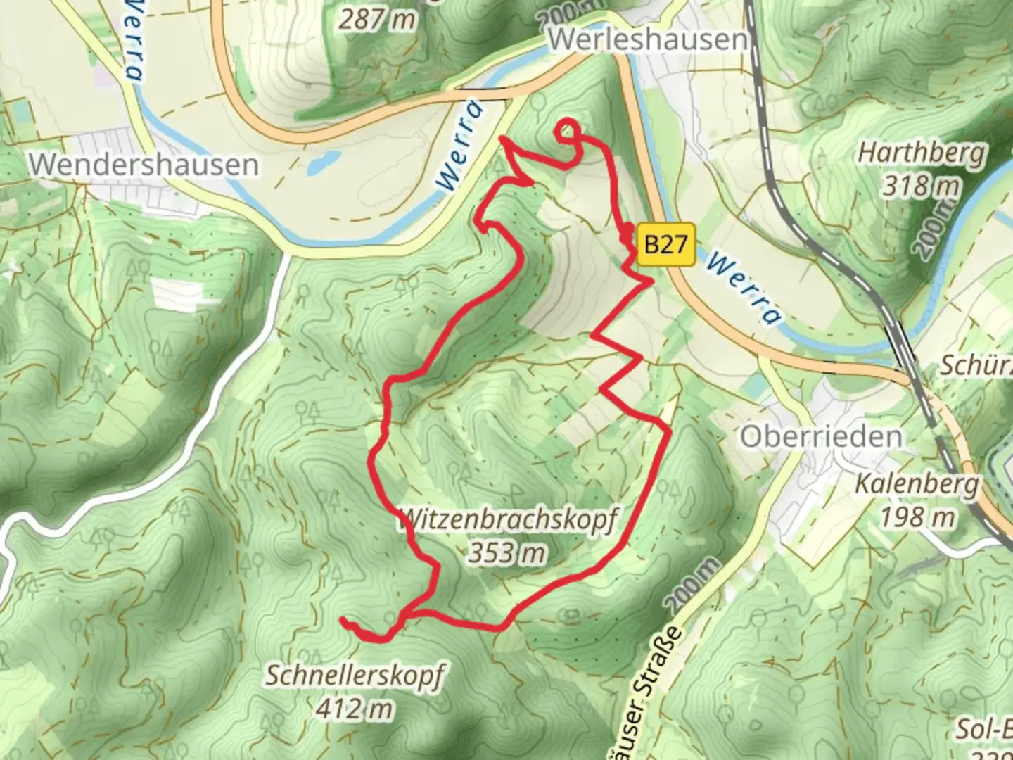 An image depicting the trail Ludwigstein and Großer Habichtstein Loop and its surrounding area.