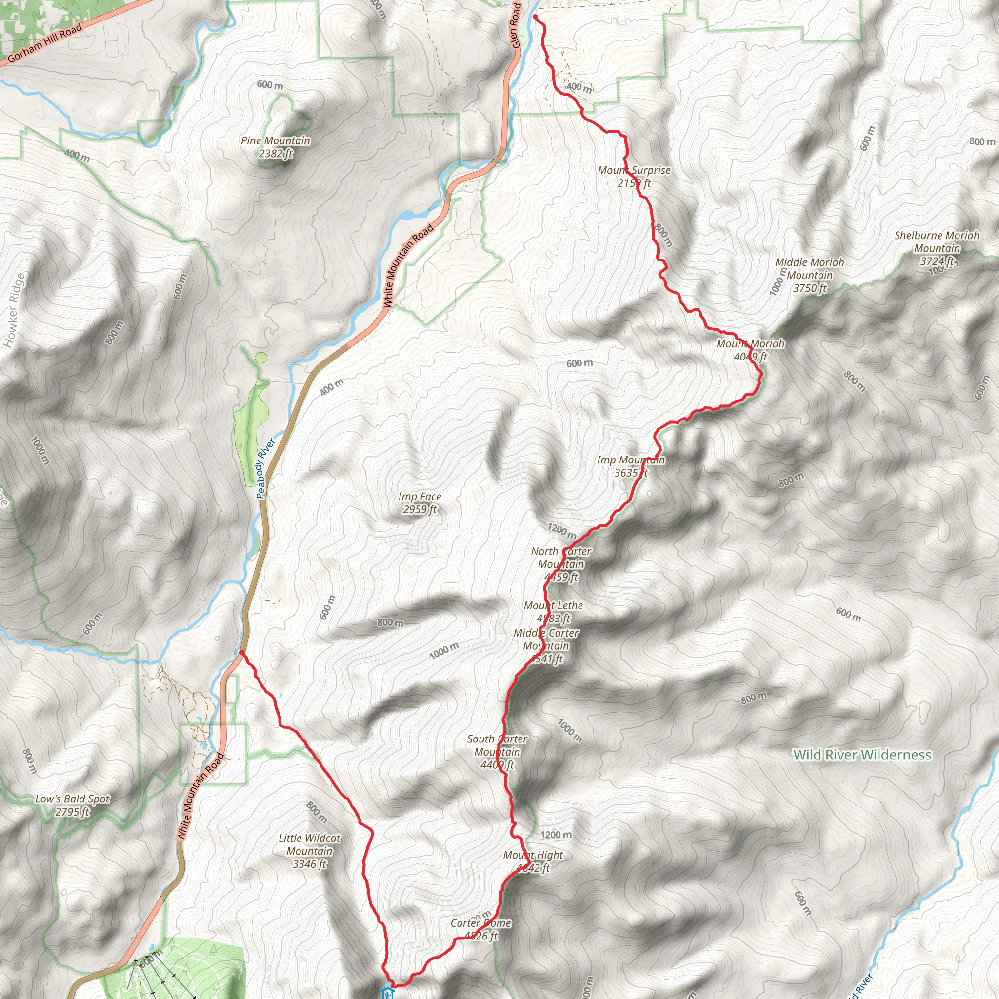 Carter Dome - Mount Hight - Mount Lethe - Mount Moriah - Mount Surprise Trail mobile static map