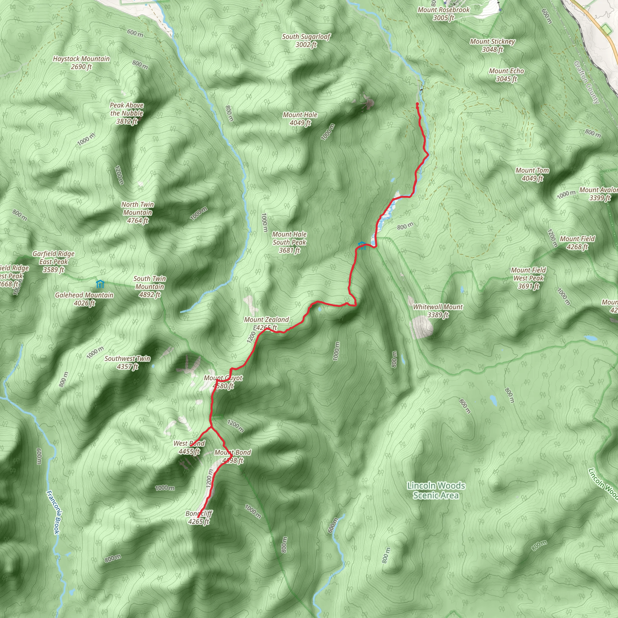 Mount Zealand, Mount Guyot, West Bond and Mount Bond mobile static map