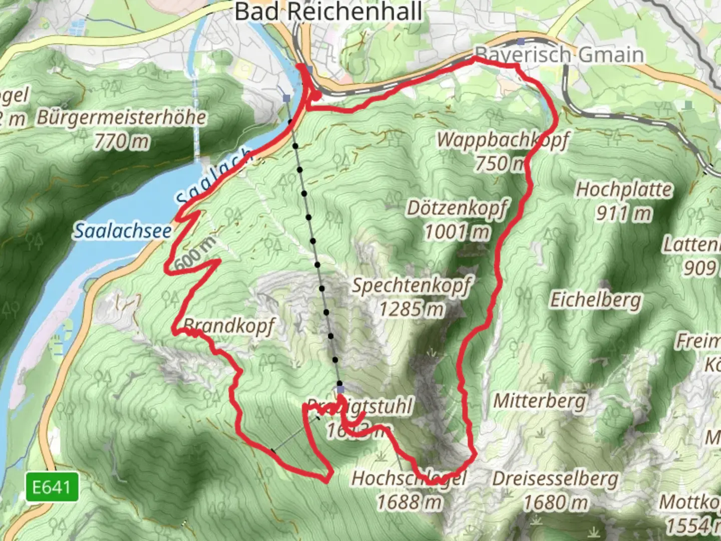 An image depicting the trail Predigtstuhl and Wappbach via AV Weg and its surrounding area.