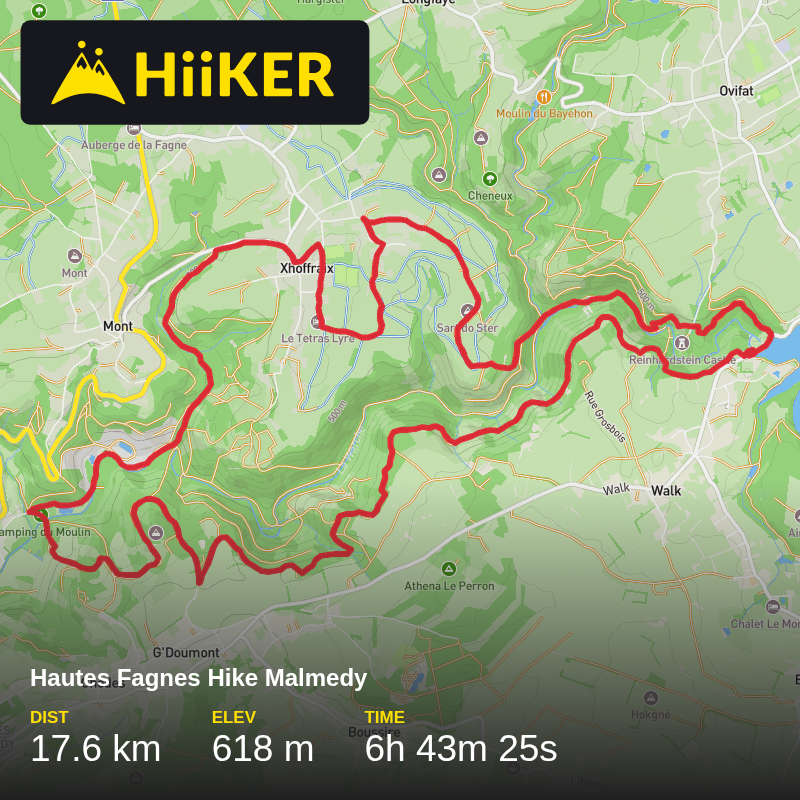 A map preview of the recording Hautes Fagnes Hike Malmedy.