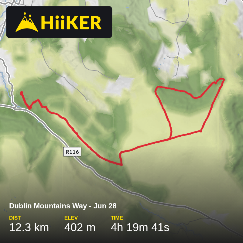 A map preview of the recording Dublin Mountains Way - Jun 28.