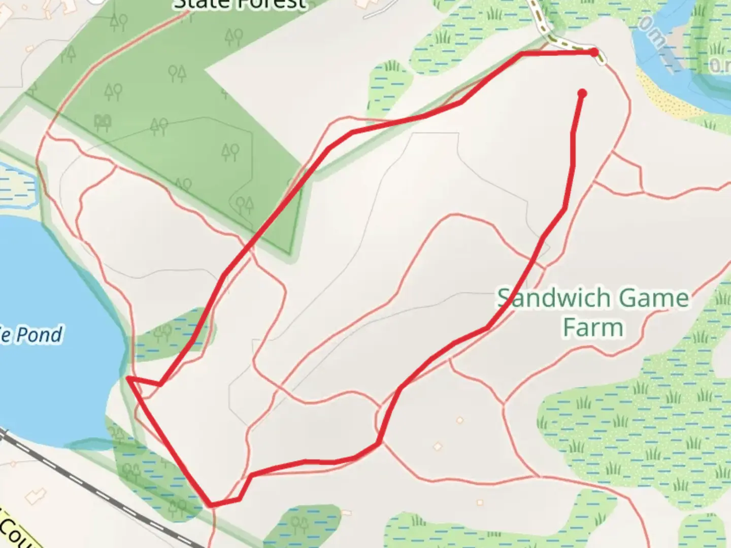 An image depicting the trail Loop around Hoxie Pond and its surrounding area.