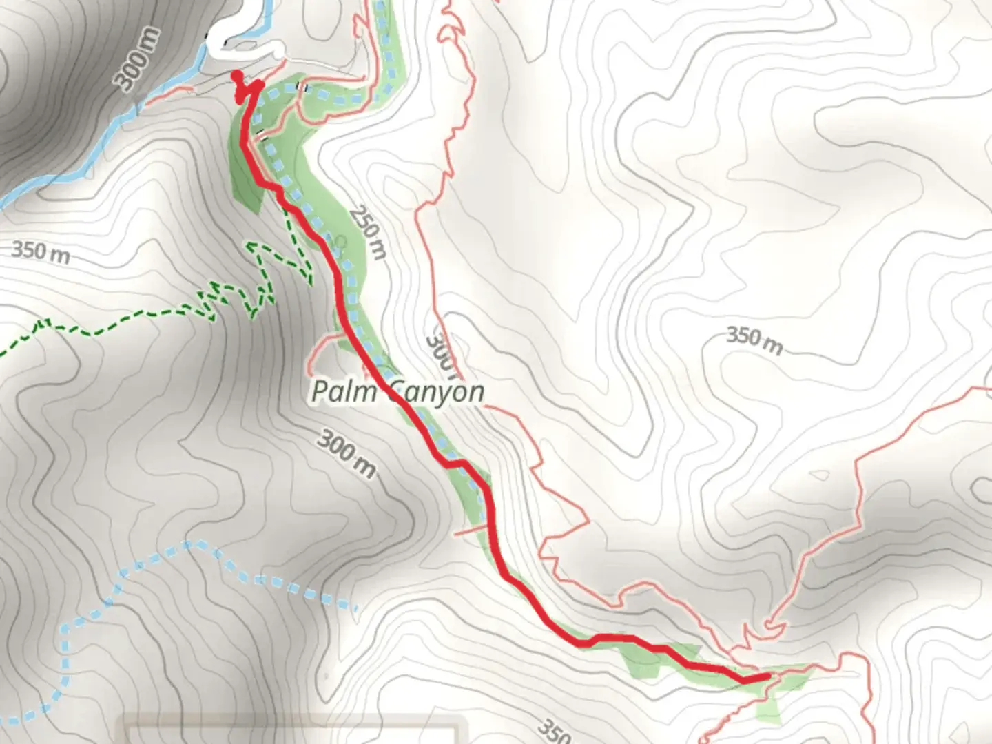 An image depicting the trail Palm Canyon Trail and its surrounding area.