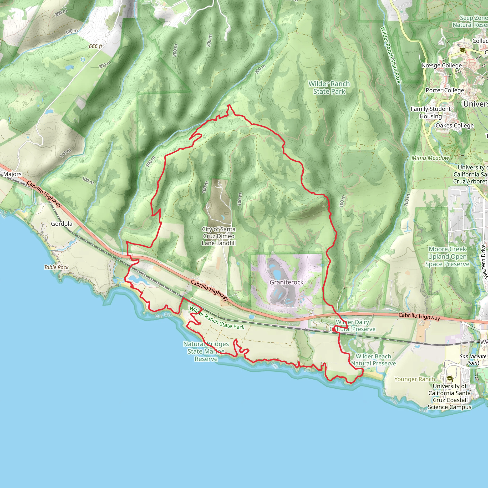 Ohlone Bluff, Baldwin and Wilder Ridge Loop Trail mobile static map