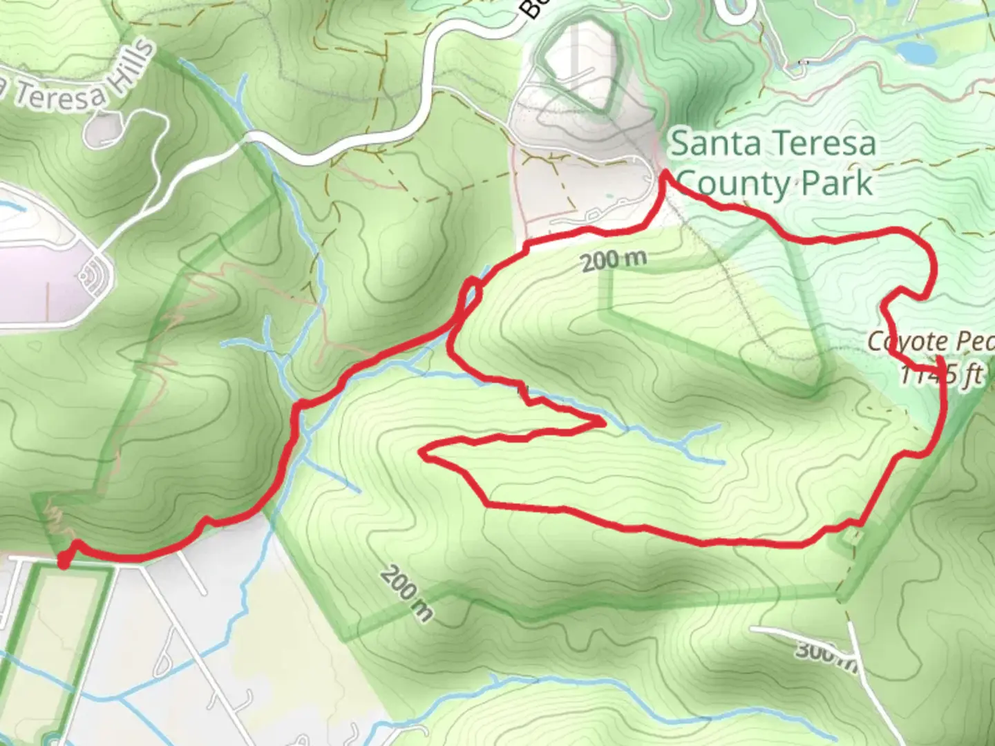 An image depicting the trail Coyote Peak Loop via Fortini and its surrounding area.