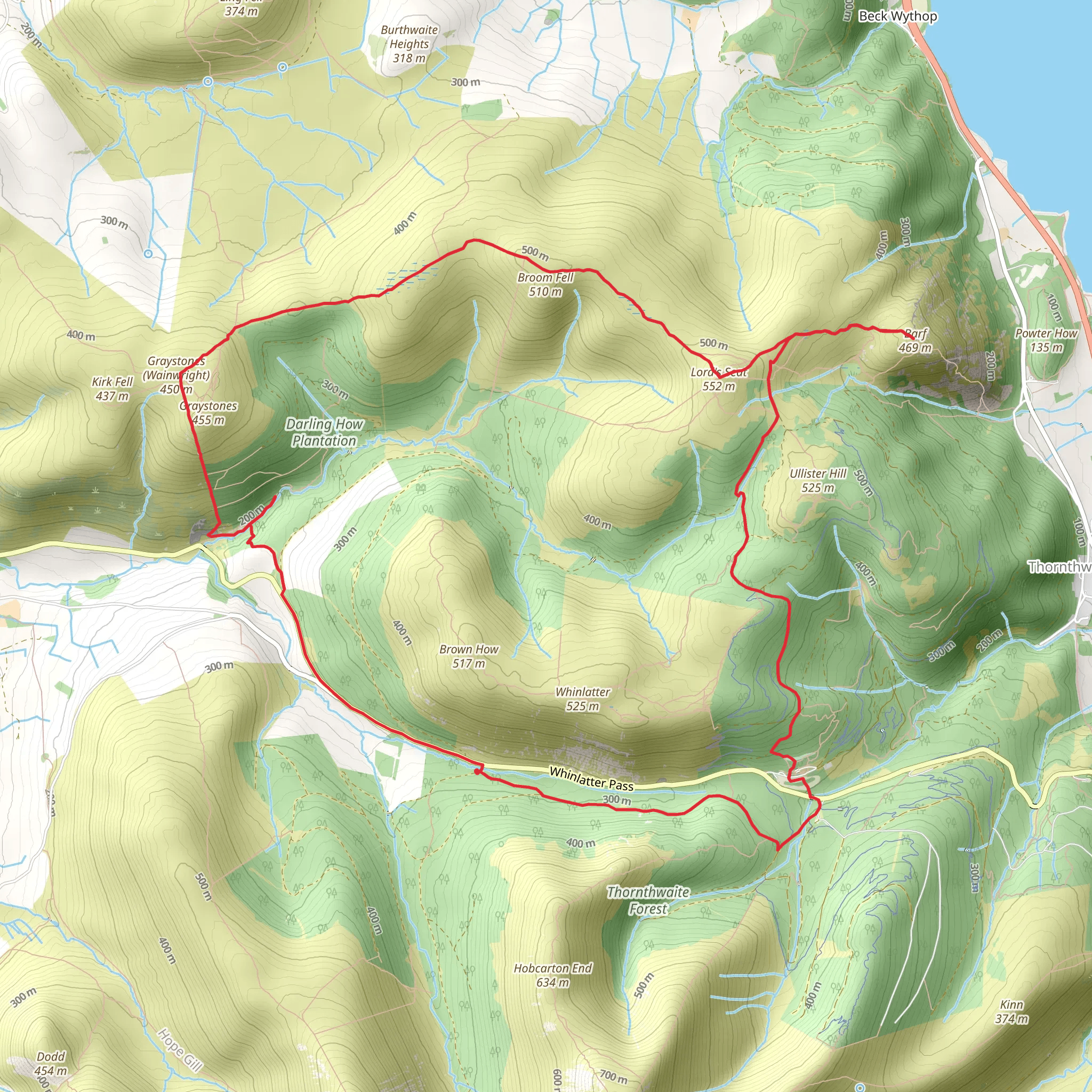 Barf, Lord's Seat, Broom Fell Graystones and Spout Force mobile static map