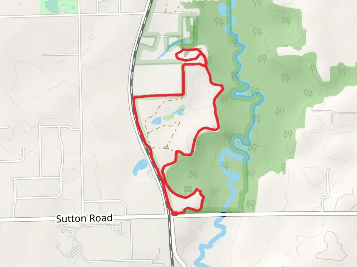 An image depicting the trail Sutton Road - River Raisin Loop and its surrounding area.