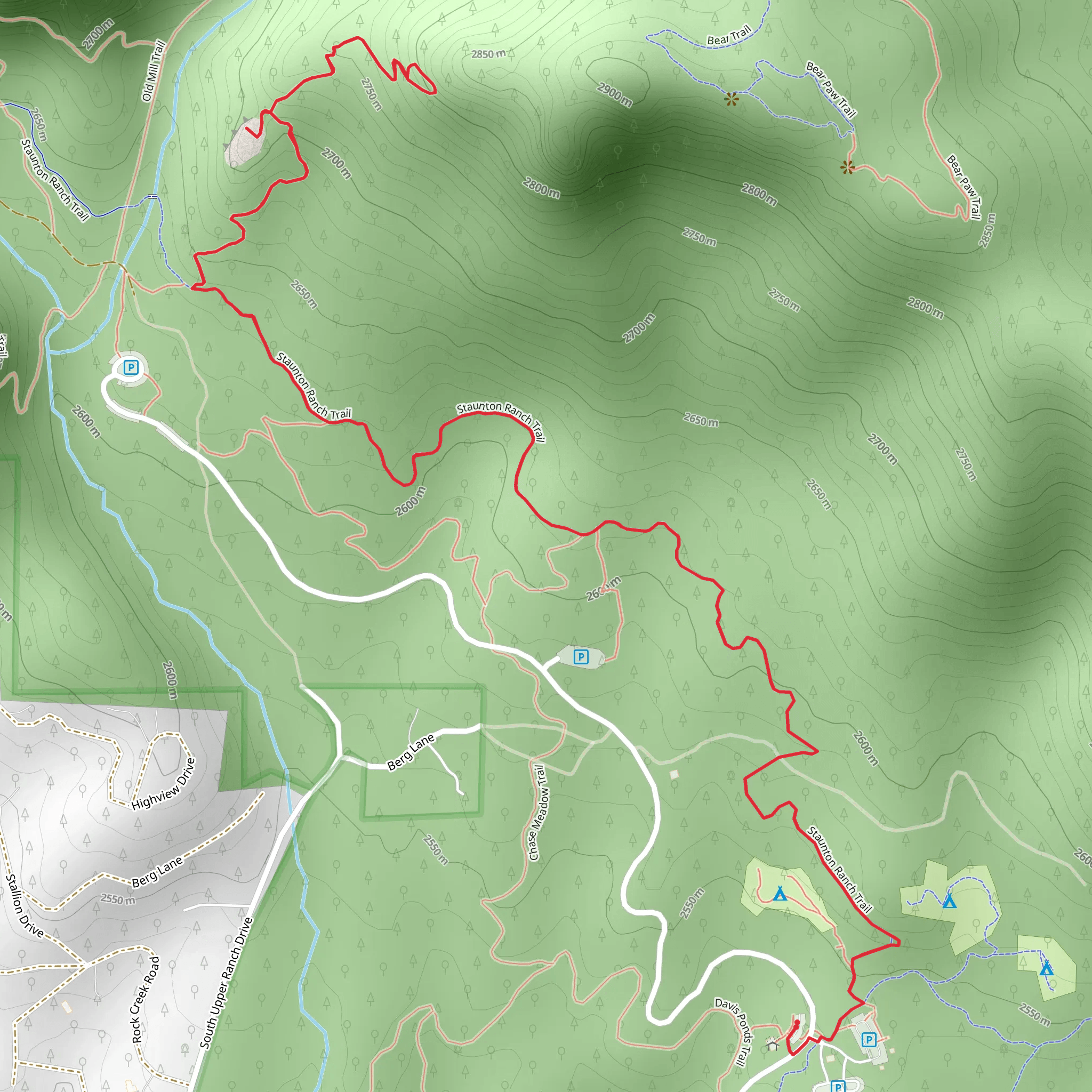 Staunton Ranch Trail and Never Winter Climbing Access mobile static map