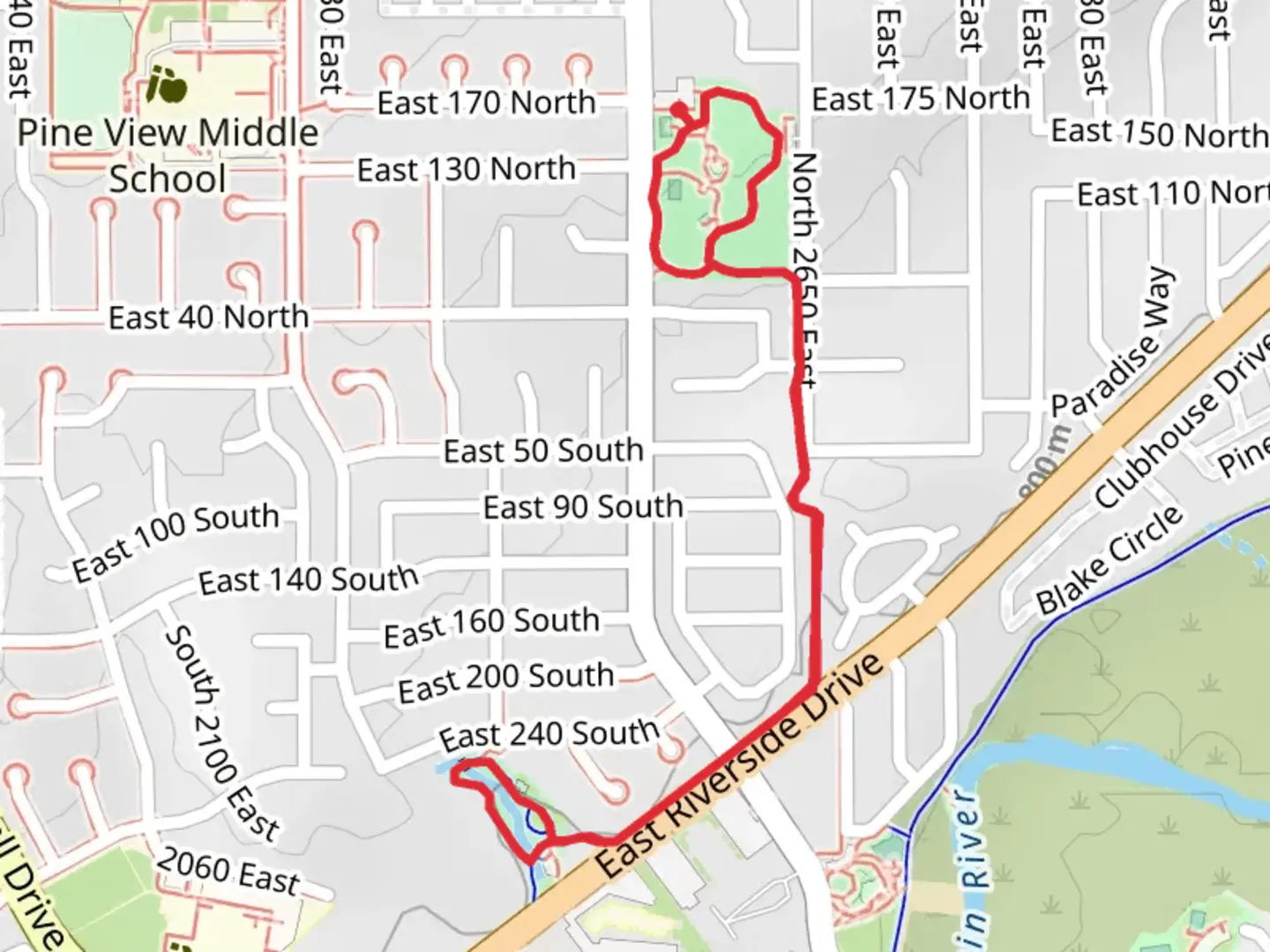 An image depicting the trail Slick Rock Park and 2450 East Park and its surrounding area.