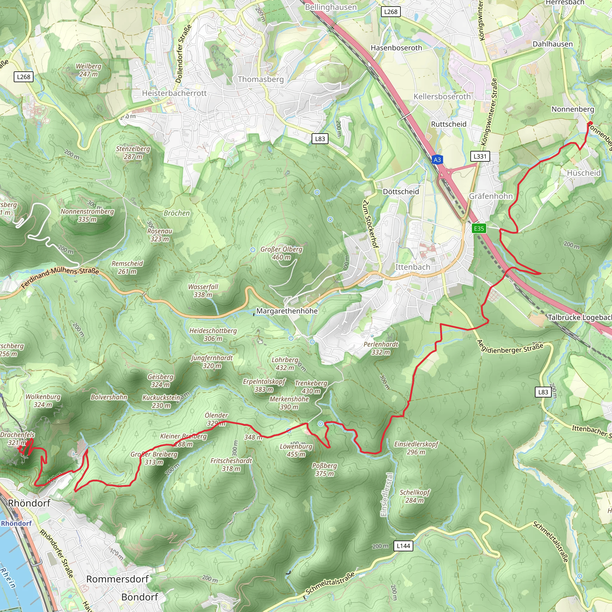 Nonnenberg to Ruine Drachenfels Walk via Olender mobile static map