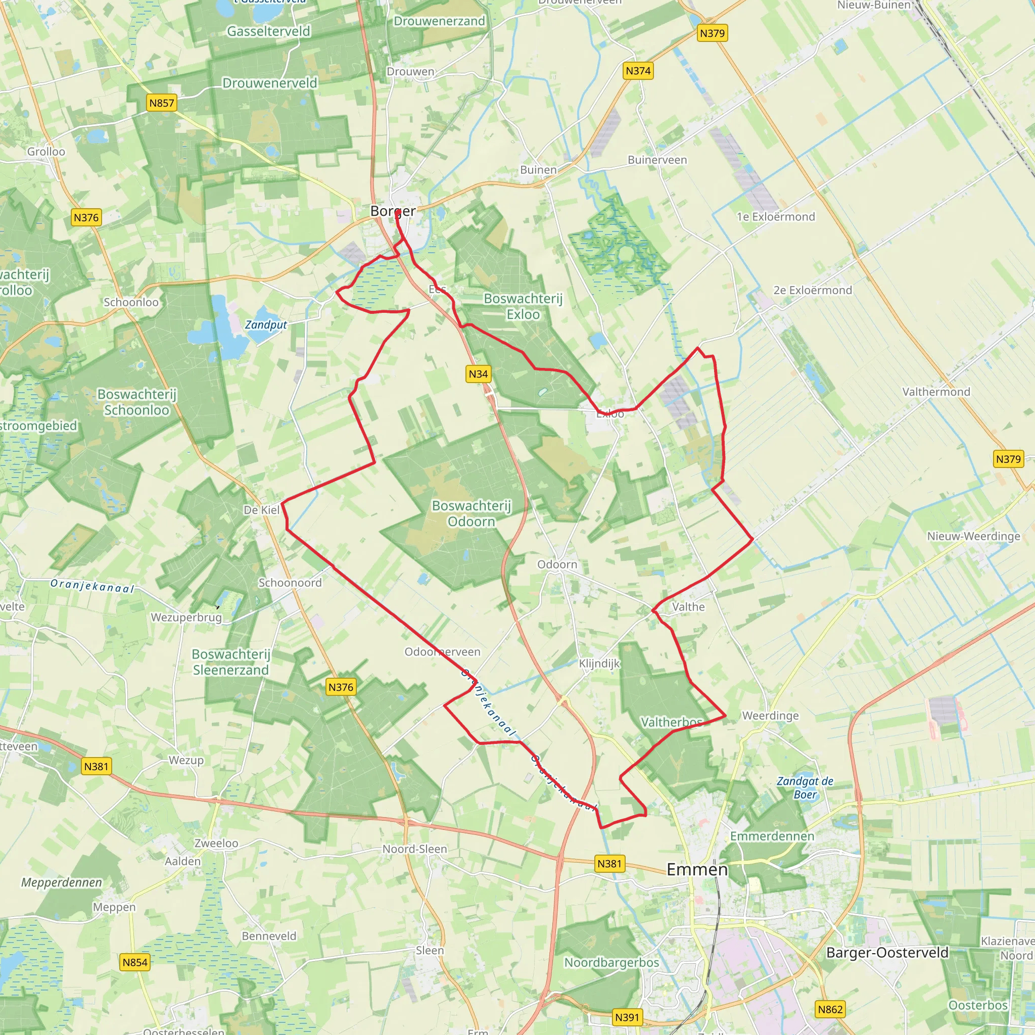 Exoeerweg, Hondsrugweg and Weerdingerzandweg Loop mobile static map