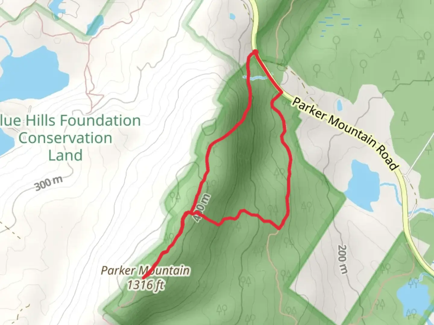 An image depicting the trail Parker Mountain Loop - Storer Tract-Town Forest and its surrounding area.
