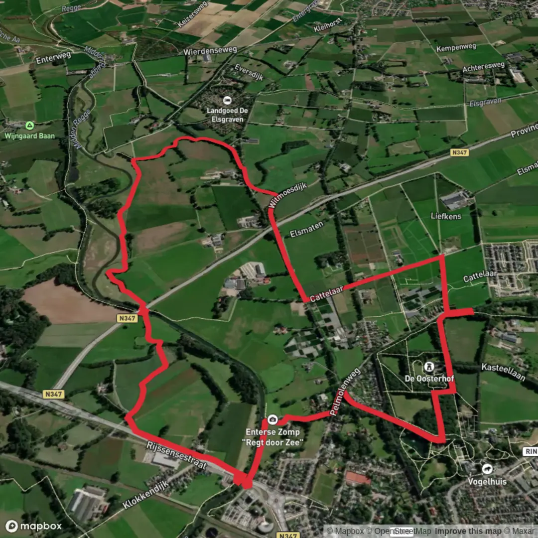 An image depicting the trail Leijerweerdslanden and Het Veer Loop and its surrounding area.