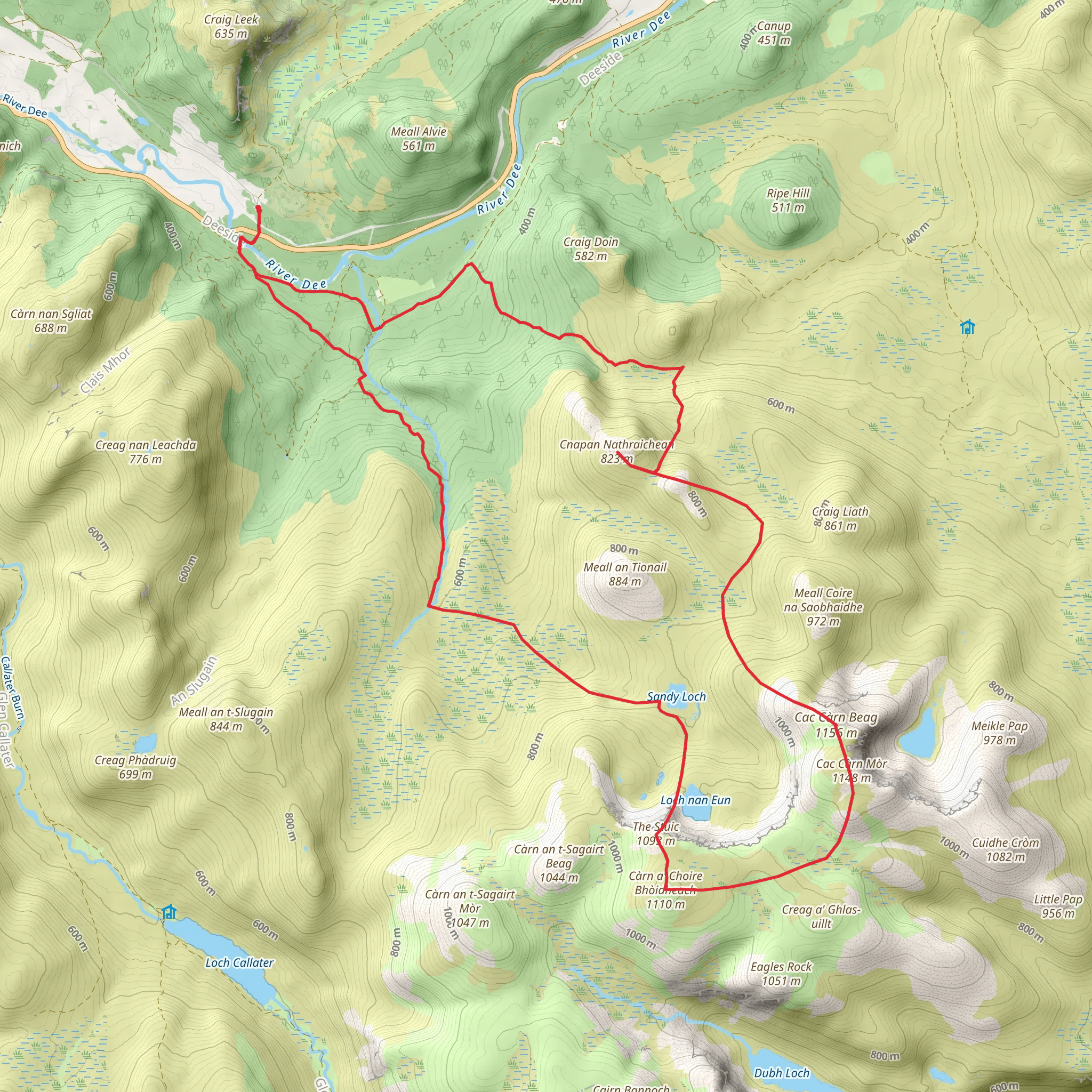 Càrn a' Choire Bhòidheach and Cac Carn Beag Loop from Braemar mobile static map